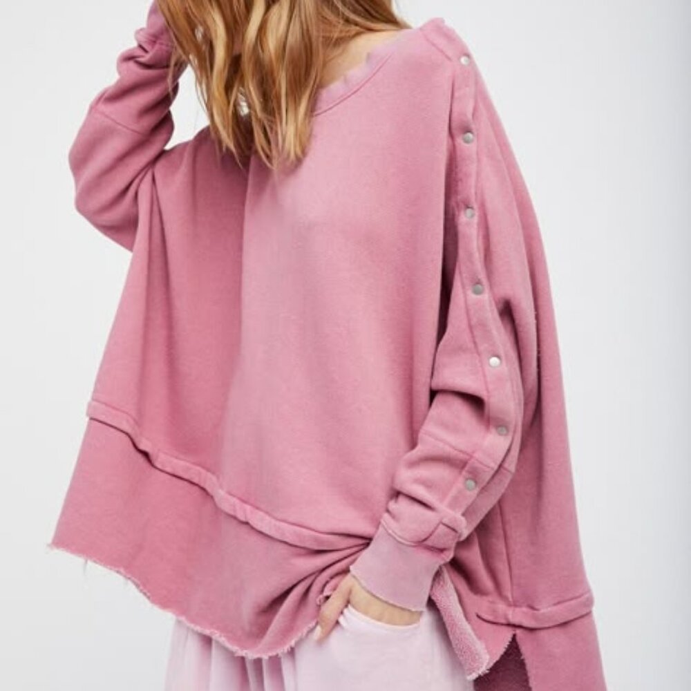 Free People Pink Snap Sleeve Sweatshirt Size XS 36201